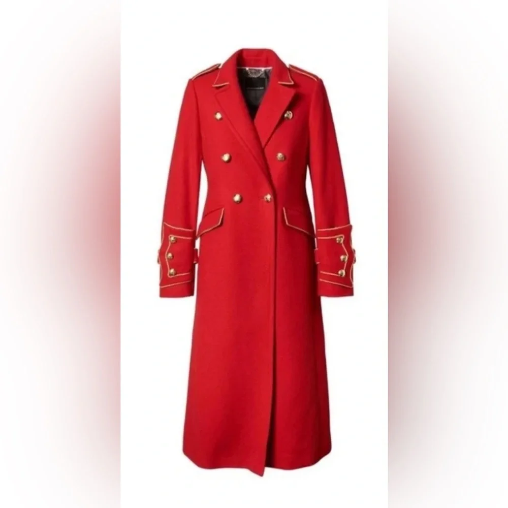EUC Banana Republic Olivia Palermo Red Wool Military Coat Sz M - Picture 2 of 13